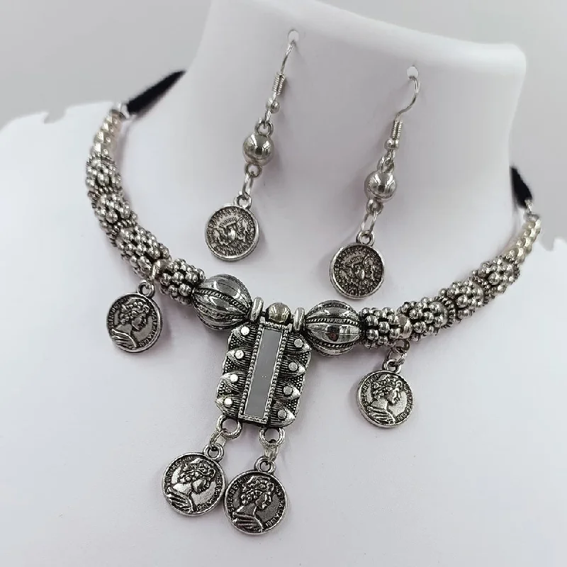 Gold-Plated Necklaces-Kavita Art Oxidised Plated Mirror Necklace Set