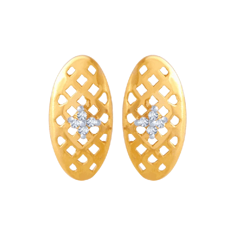 Unique Earrings for Gifts-14KT (585) Yellow Gold And American Diamond Stud Earrings For Women