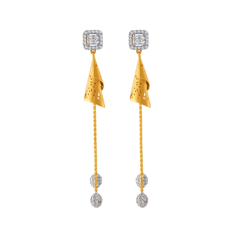 Handmade Earrings Online-18KT (750) Yellow Gold And Solitaire Jhumki Earrings For Women