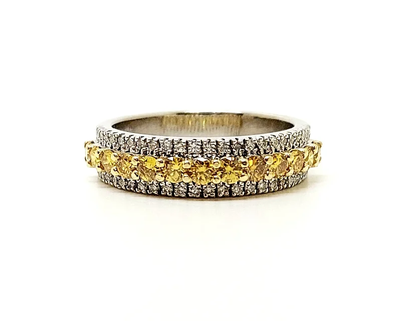 Custom Infinity Wedding Rings-Triple Row Yellow & White Diamond Eternity Ring  In 14k White/Yellow Gold