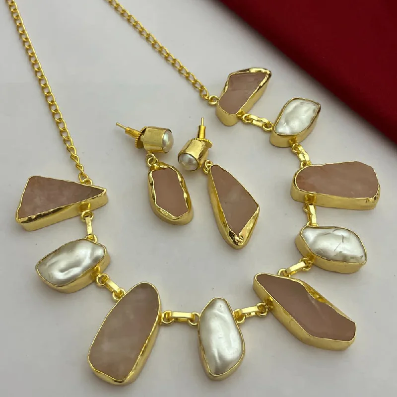 Sparkling Stone Necklaces-FS Collection Gold Plated Stone Necklace Set