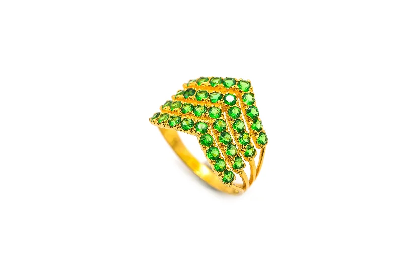 Chunky Silver Rings-22K Yellow Gold Ring W/ Emeralds & Layered Arrow Design