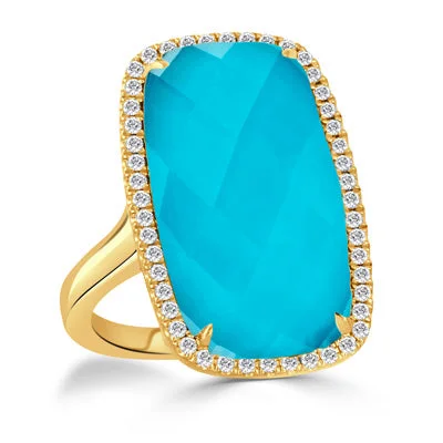 Vintage Wedding Rings-18K Gold Turquoise Diamond Halo Ring