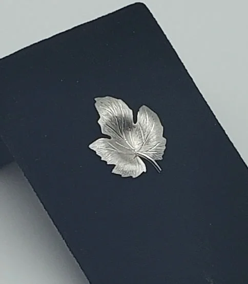 Creative Handcrafted Brooch for Women-Krementz - Vintage Silver Tone Curled Maple Leaf Brooch