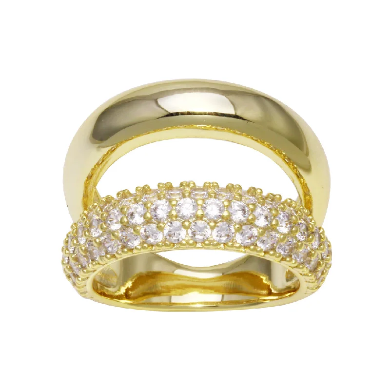 Simple Wedding Rings for Women-Double Solid and Pave Ring