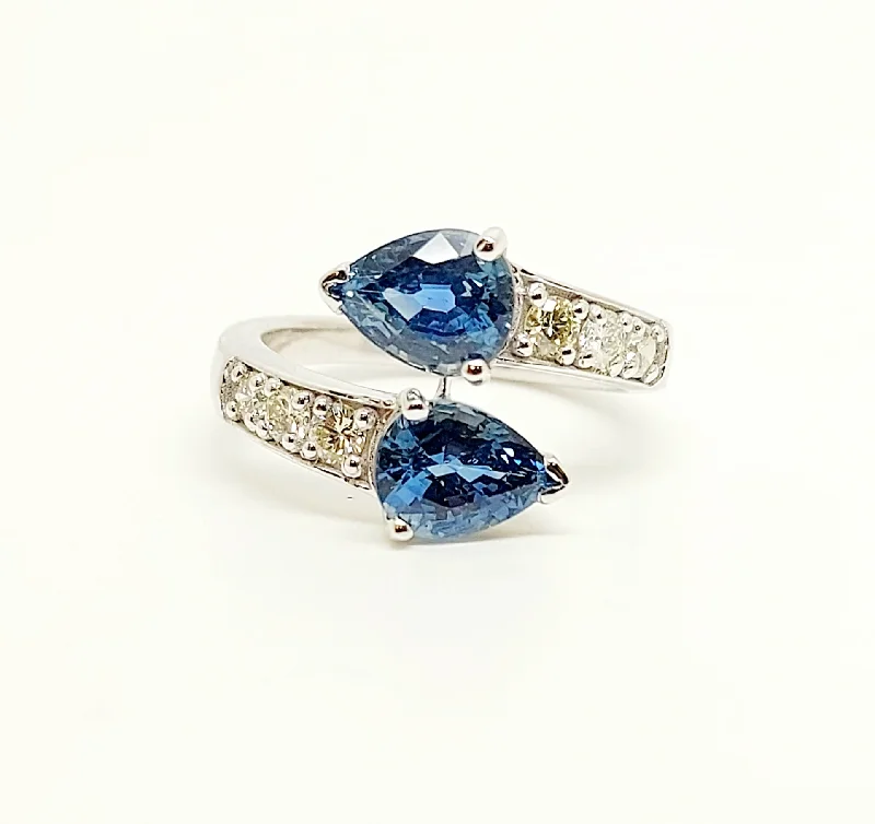 Matching Promise Rings-Blue Sapphire  And Diamond Two Stone Ring In 14k White Gold