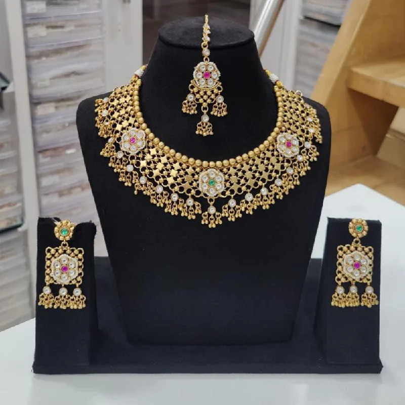 Black Onyx Necklaces-JCM Gold Plated Pota Stone And Pearls Necklace Set