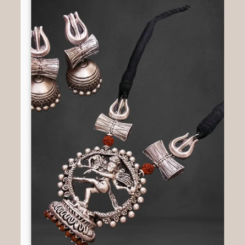 Dainty Silver Necklaces-VF Collection Silver Plated Terracotta Nataraja Necklace Set