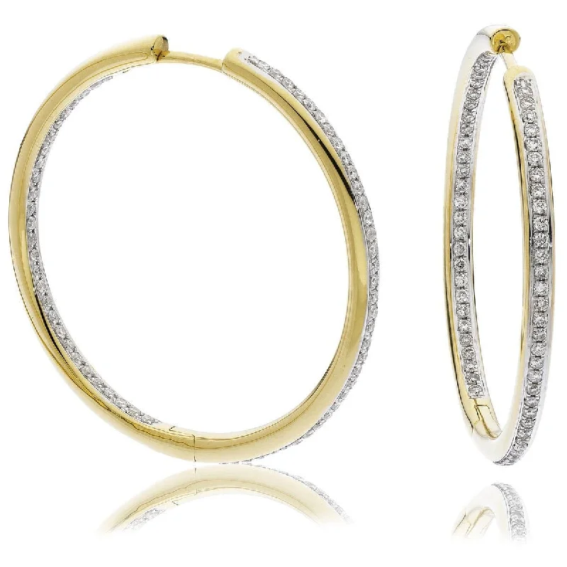 Elegant Diamond Drop Earrings-DIAMOND GRAIN SETTING HOOPS IN 18K YELLOW GOLD