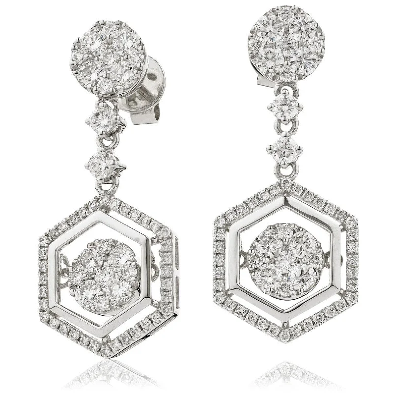 Antique Silver Earrings-DIAMOND FANCY MOVEABLE EARRINGS IN 18K WHITE GOLD