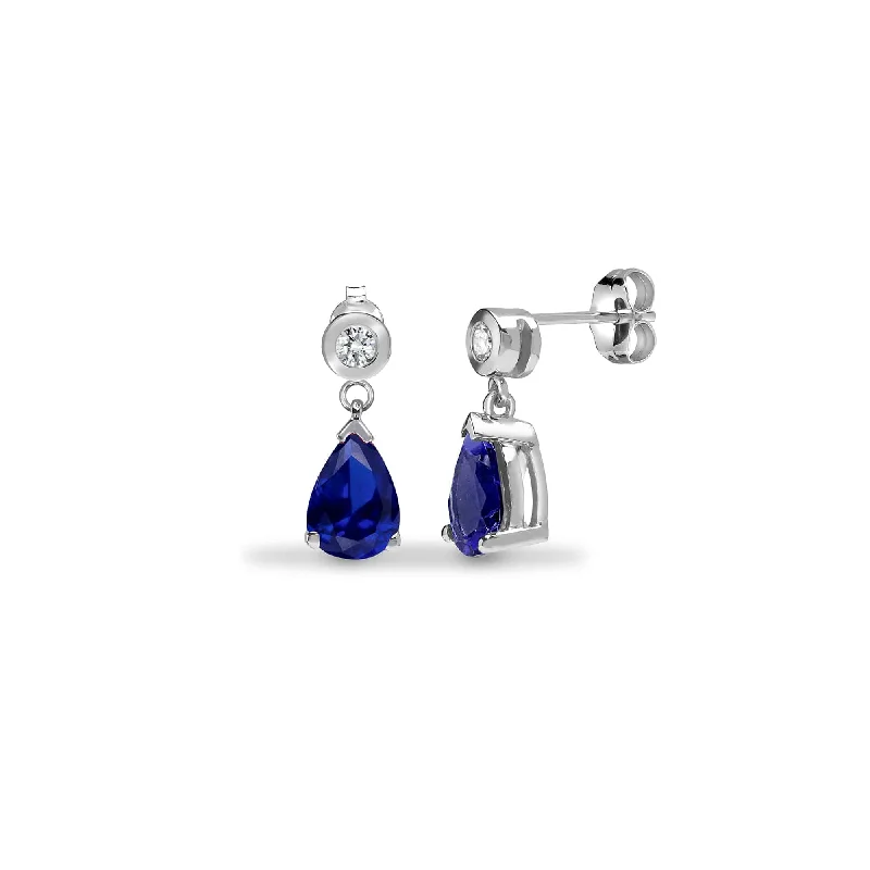 Black Pearl Earrings-SAPPHIRE DROP EARRINGS IN 9K WHITE GOLD