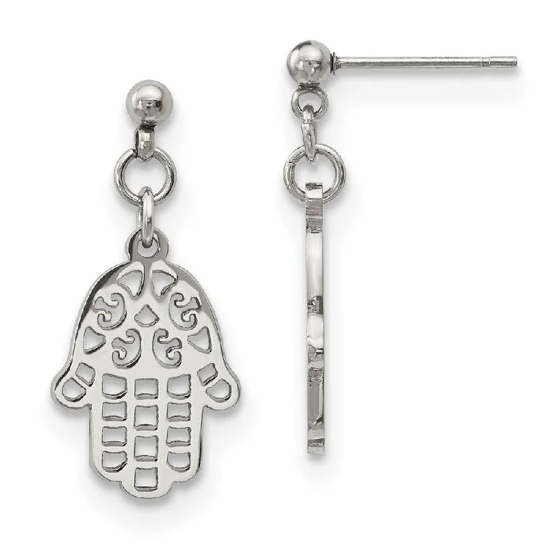 Customized Initial Earrings-Stainless Steel Polished Chamseh/Hamsa Post Dangle Earrings