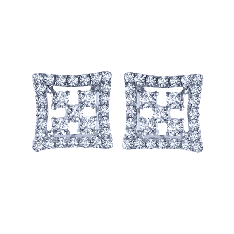 Art Deco Earrings-18k Square Diamond Stud Earrings