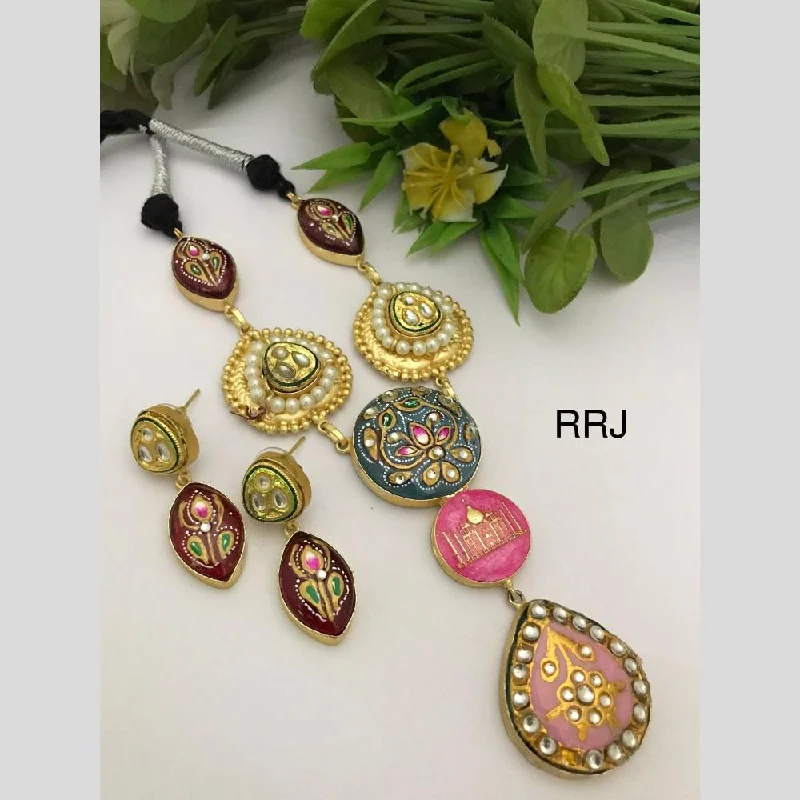 Fashionable Pendant Necklaces-FS Collection Gold Plated Multi Color Necklace Set