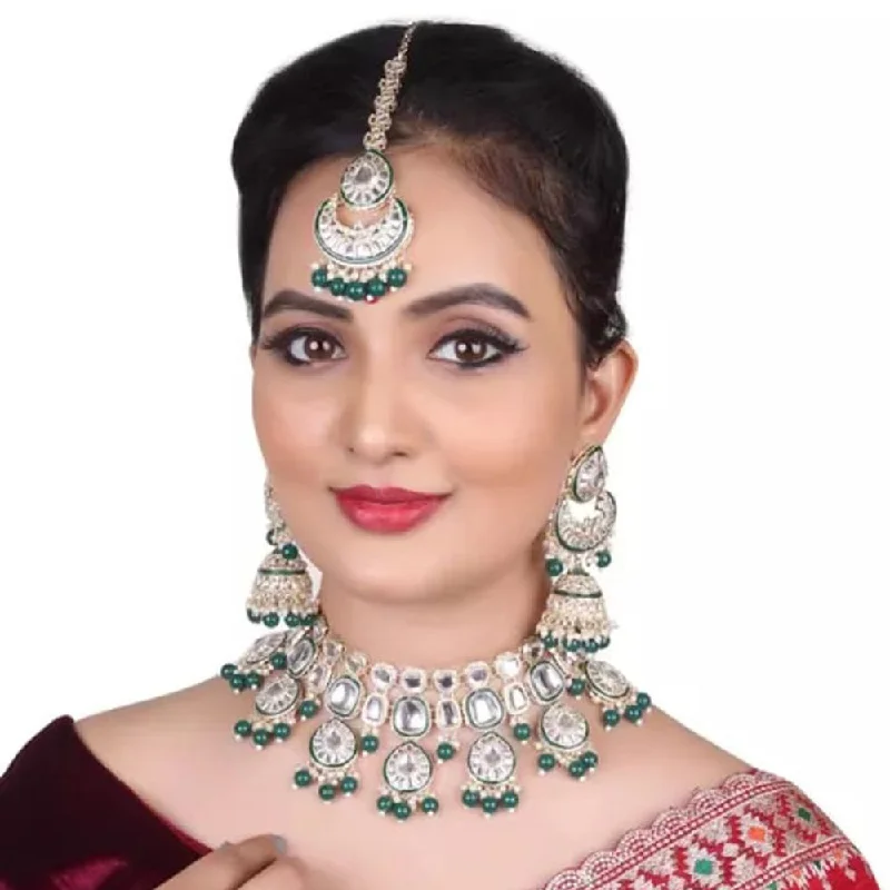 Silver Ball Chain Necklaces-Neetu Art Silver Plated Kundan Necklace Set