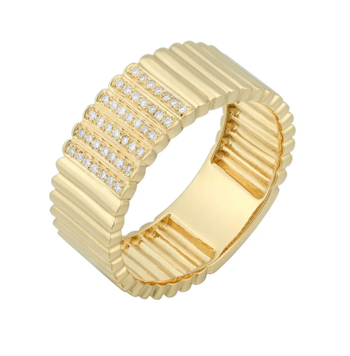 Unique Gold Wedding Rings-Large Striped Gold and Diamond Ring