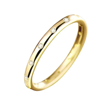 Chunky Silver Rings-THIN GOLD BAND RING WITH CZ STATIONS