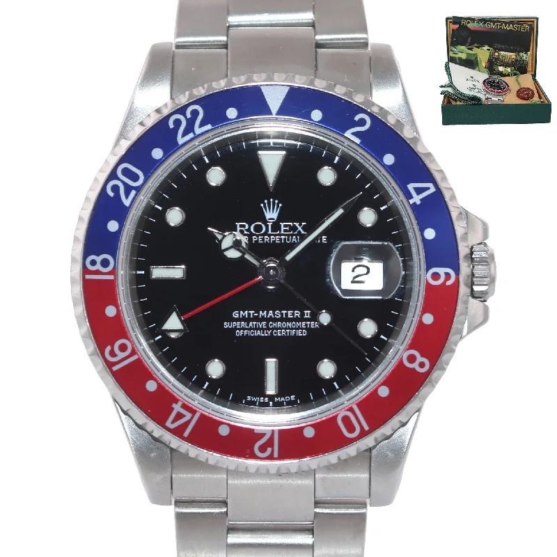 Customizable Silicone Strap Watches-2002 MINT Rolex GMT-Master II Pepsi Steel Blue Red 16710 Watch Watch SEL Box