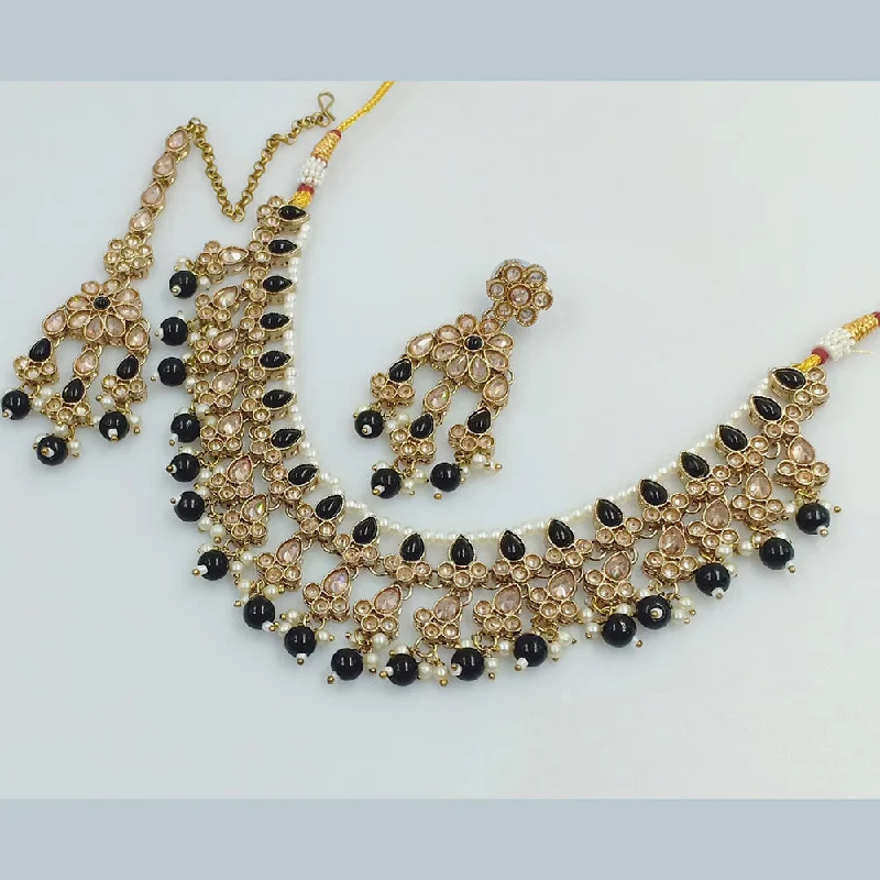 Personalized Infinity Necklaces-Rajwadi Collection Gold Plated Crystal Stone Pearl  And Beads  Necklace Set