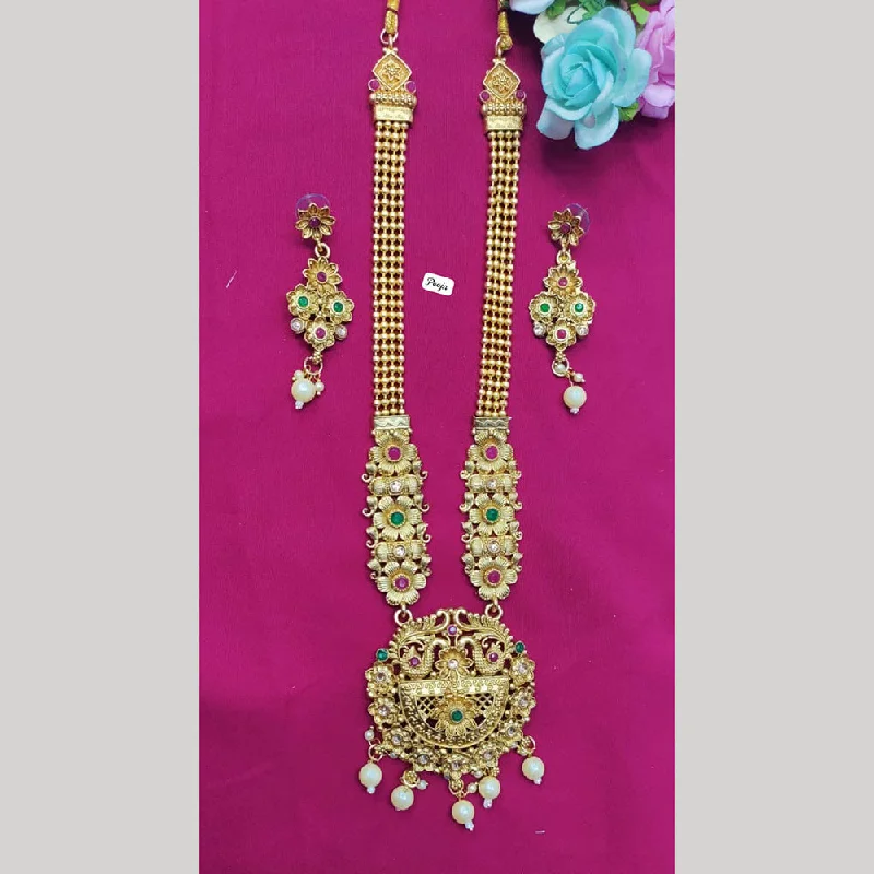 Chunky Gold Bead Necklaces-Pooja Bangles Gold Plated Pota Stone Long Necklace Set