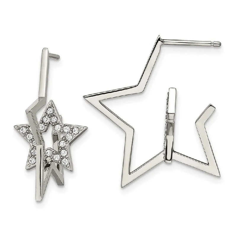 Fashionable Gold Earrings-Stainless Steel Polished with Swarovski Crystal Stars Post Earrings