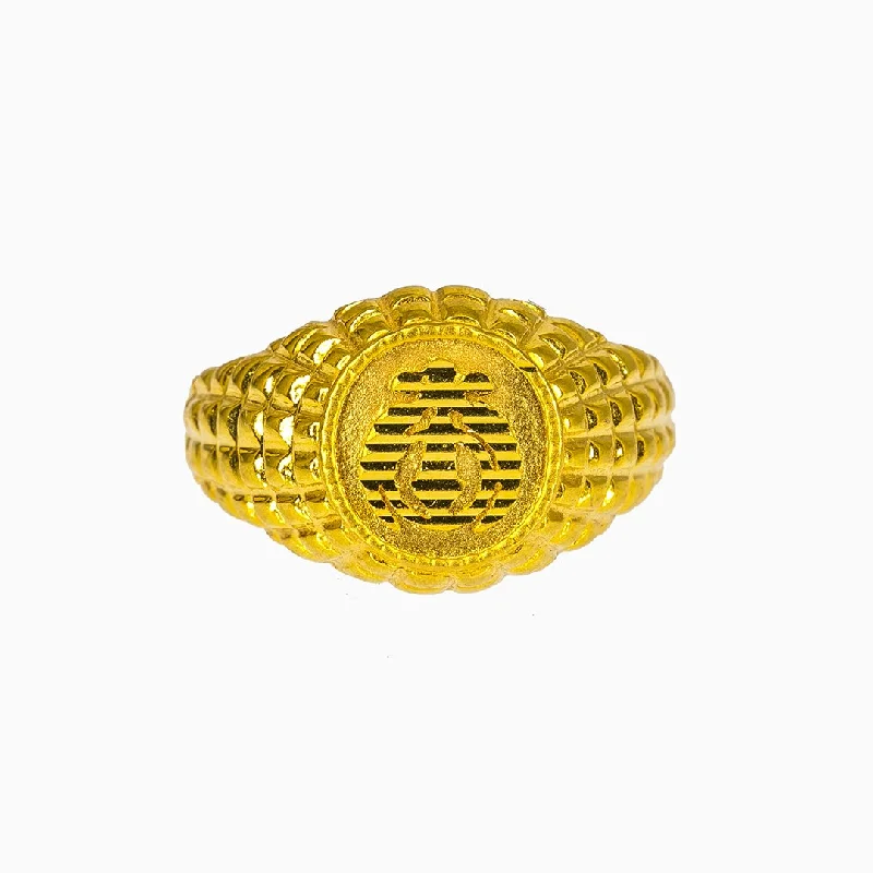 Unique Promise Rings-22K Yellow Gold Khanda Ring for Men W/ Raised Pine Cone Band