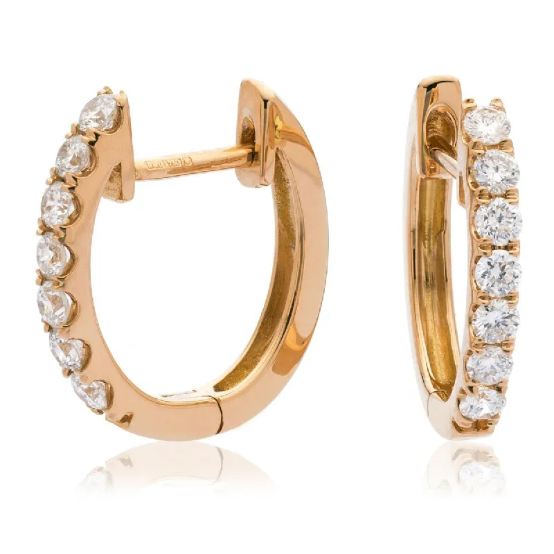 Crystal Stud Earrings-DIAMOND CLAW SETTING HOOP EARRINGS IN 18K ROSE GOLD