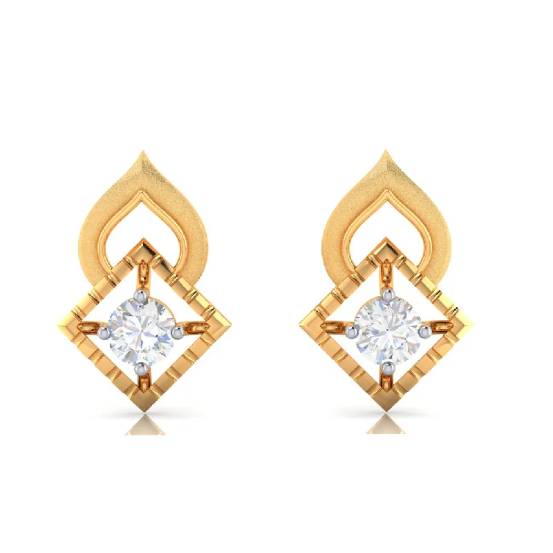 Trendy Rose Gold Earrings-14k American Diamond Shape Gold Earrings With Sparkling American Diamonds