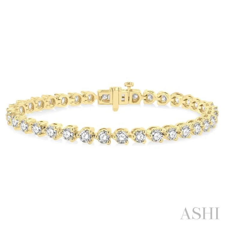 Custom Couple Bangles-7 Ctw Tri-Prong Round Cut Diamond Bracelet in 14K Yellow Gold