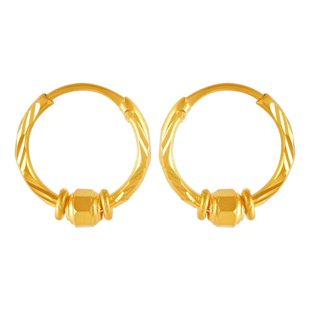 Funky Dangle Earrings-22KT (916) Yellow Gold Textured Hoop Earrings