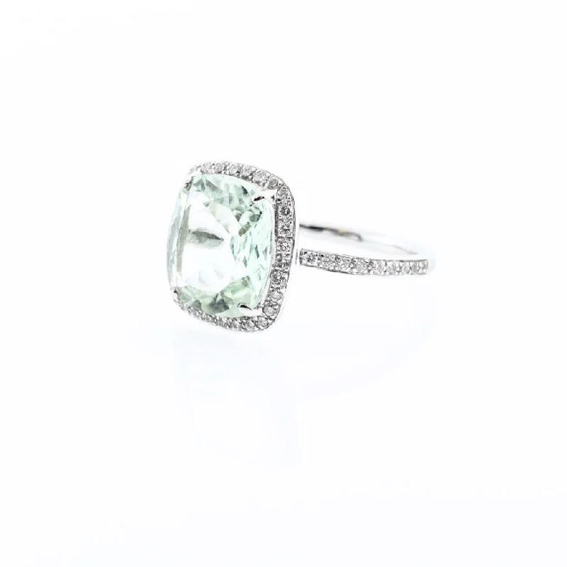 Large Emerald Rings-Green Amethyst Ring with Diamond Halo