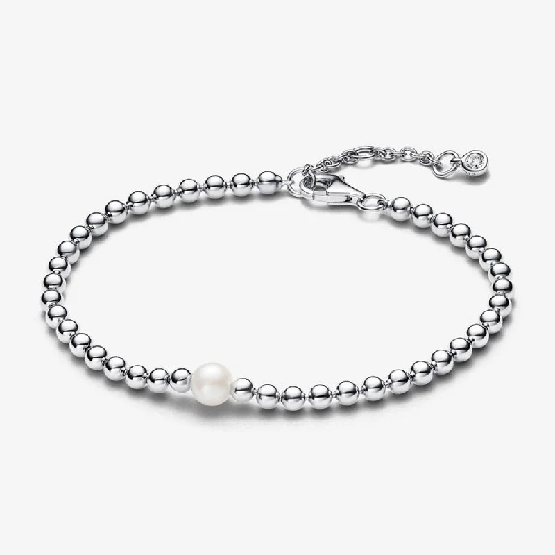 Personalized Silver Cuffs-PANDORA : Treated Freshwater Cultured Pearl & Beads Bracelet - Sterling Silver