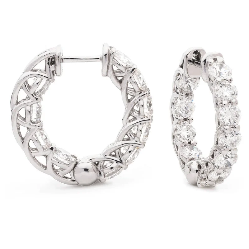 Light Crystal Earrings-DIAMOND CLAW SET HOOP EARRINGS IN 18K WHITE GOLD