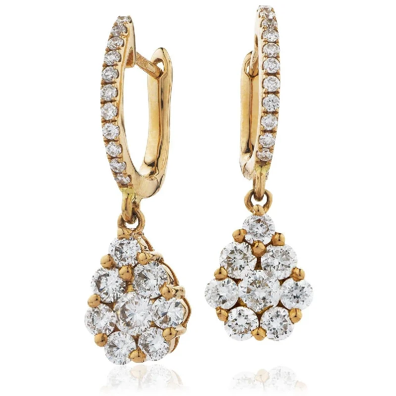 Elegant Gold Earrings-DIAMOND CLUSTER FANCY DROP EARRING IN 18K ROSE GOLD