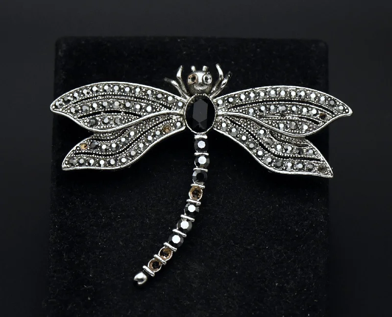 Custom Wedding Brooch for Bridesmaids-Vintage Dragonfly Silver Tone Metal Brooch