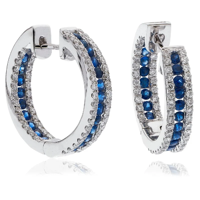 Artisanal Earrings for Sale-SAPPHIRE AND DIAMOND HOOP EARRINGS