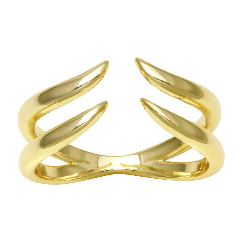 Classic Gold Wedding Rings-Solid Double Claw Open Ring