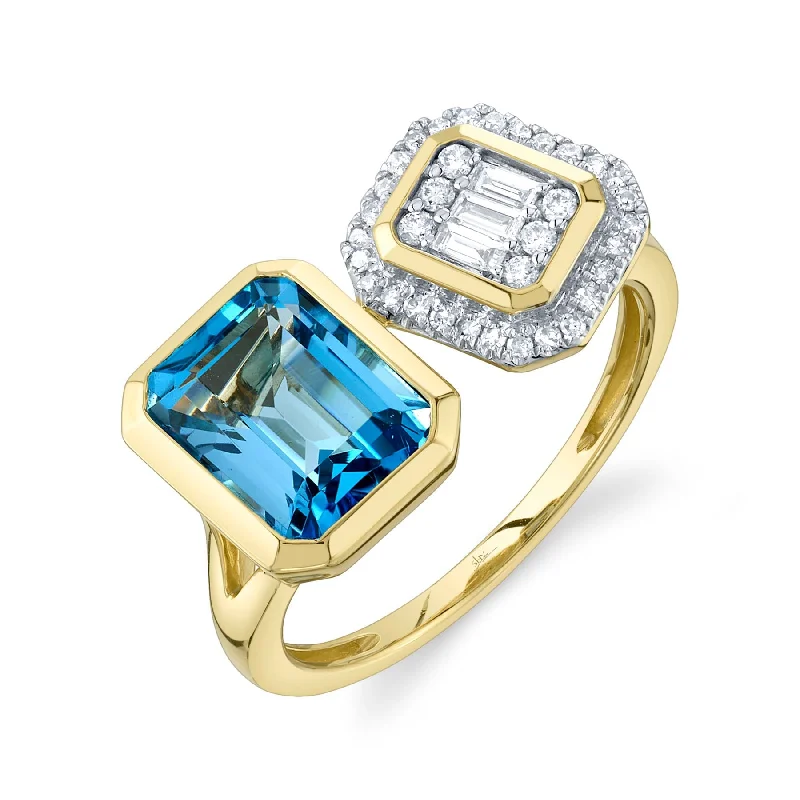 Personalized Birthstone Rings-14K Yellow Gold Diamond & Blue Topaz Baguette Ring