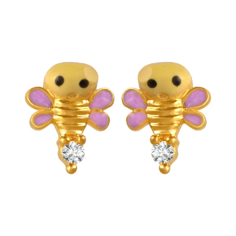 Large Hoop Earrings-22k Gold Earrings With Animated Butterfly Design And A Stone Stud