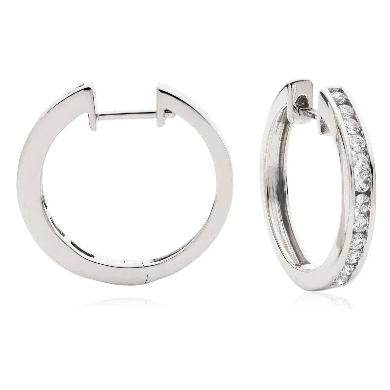 Beautiful Dangle Earrings-DIAMOND CHANNEL SETTING HOOP EARRINGS IN 18K WHITE GOLD