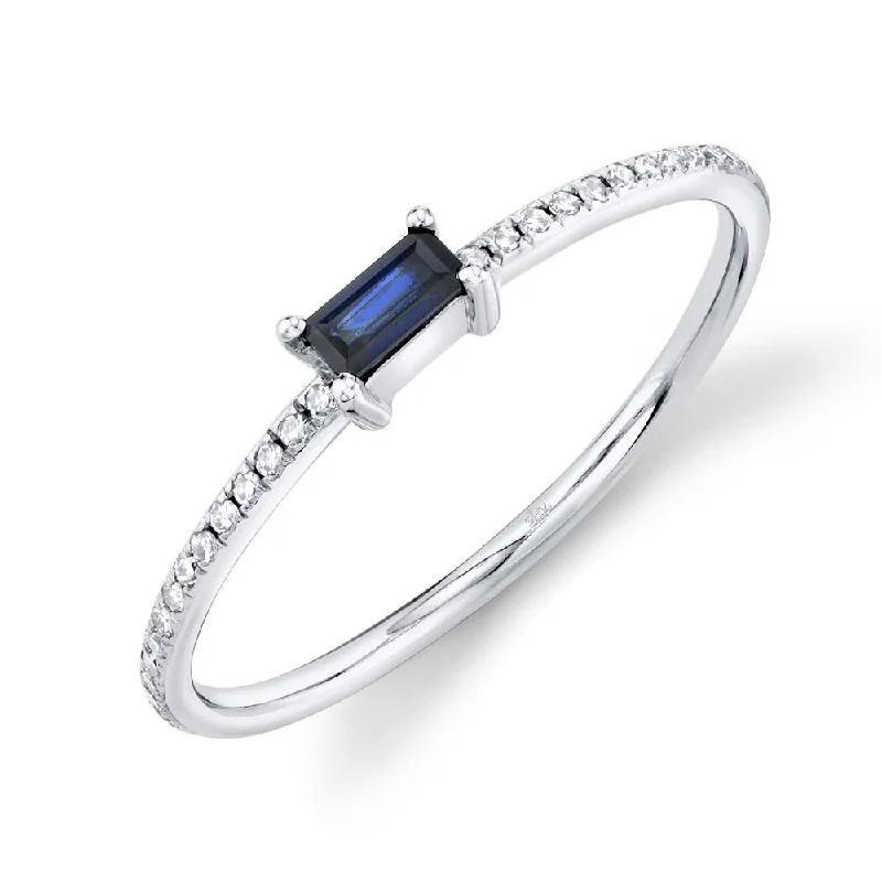 Colored Gemstone Rings-14K White Gold Diamond and Blue Sapphire Lady’s Ring