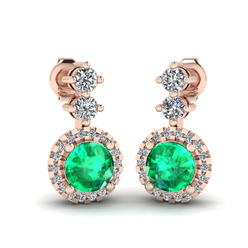 Elegant Stud Earrings-Emerald 1.10 Carat Round Shape Halo Natural Diamond Drop Earrings E1RBE