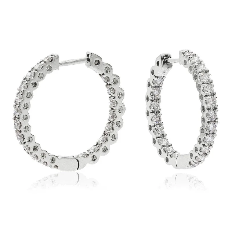 Minimalist Earrings for Work-DIAMOND CLAW SETTING HOOP EARRINGS IN 18K WHITE GOLD