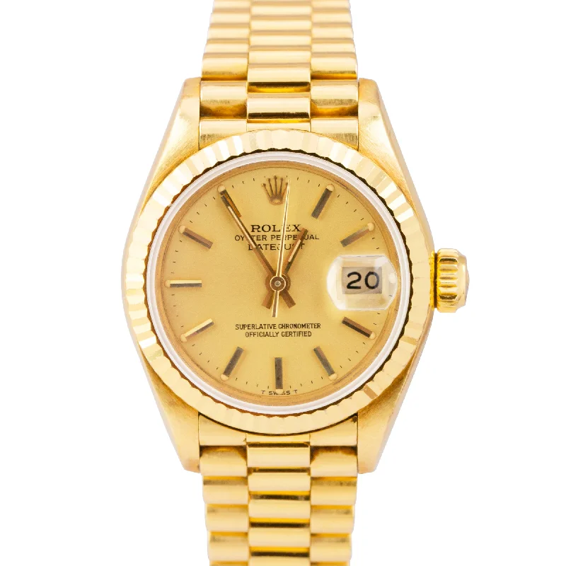 Custom Fitness Watches for Men-Rolex DateJust President 26mm Champagne Automatic 18K Yellow Gold Watch 69178