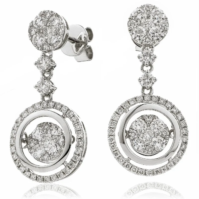 Art Deco Earrings-DIAMOND FANCY MOVEABLE EARRINGS IN 18K WHITE GOLD