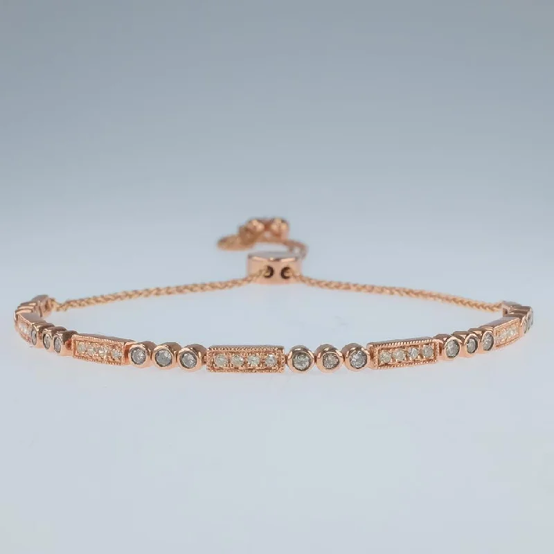 Bohemian Style Bracelets-0.80ctw Diamond Accents Adjustable Bolo Bracelet in 10K Rose Gold