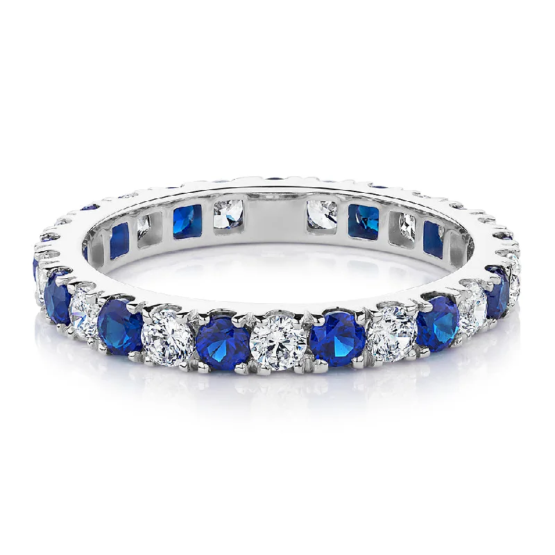 Vintage Wedding Rings with Diamonds-All-rounder eternity band with sapphire simulants and 0.78 carats* of diamond simulants in 14 carat white gold