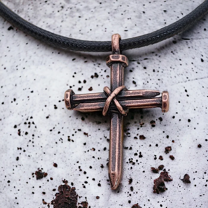 Personalized Friendship Necklaces-Antique Nail Cross Necklace In Copper