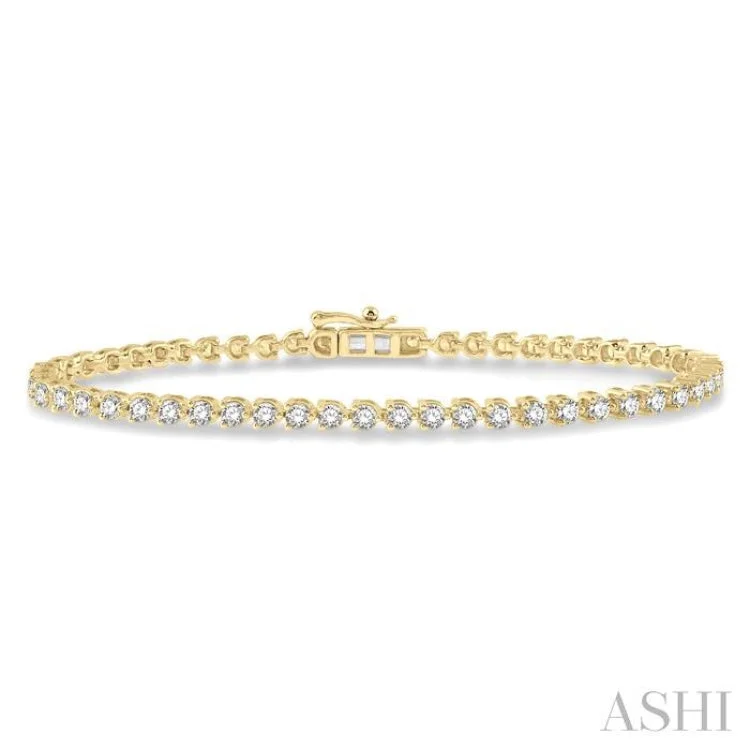 Beaded Friendship Bracelets-3 Ctw Tri-Prong Round Cut Diamond Bracelet in 14K Yellow Gold