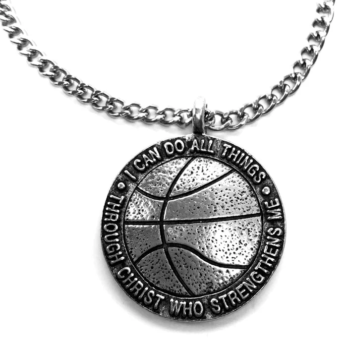 Vintage Necklace Sets-Basketball Antique Pewter Necklace On 18 Inch Chain